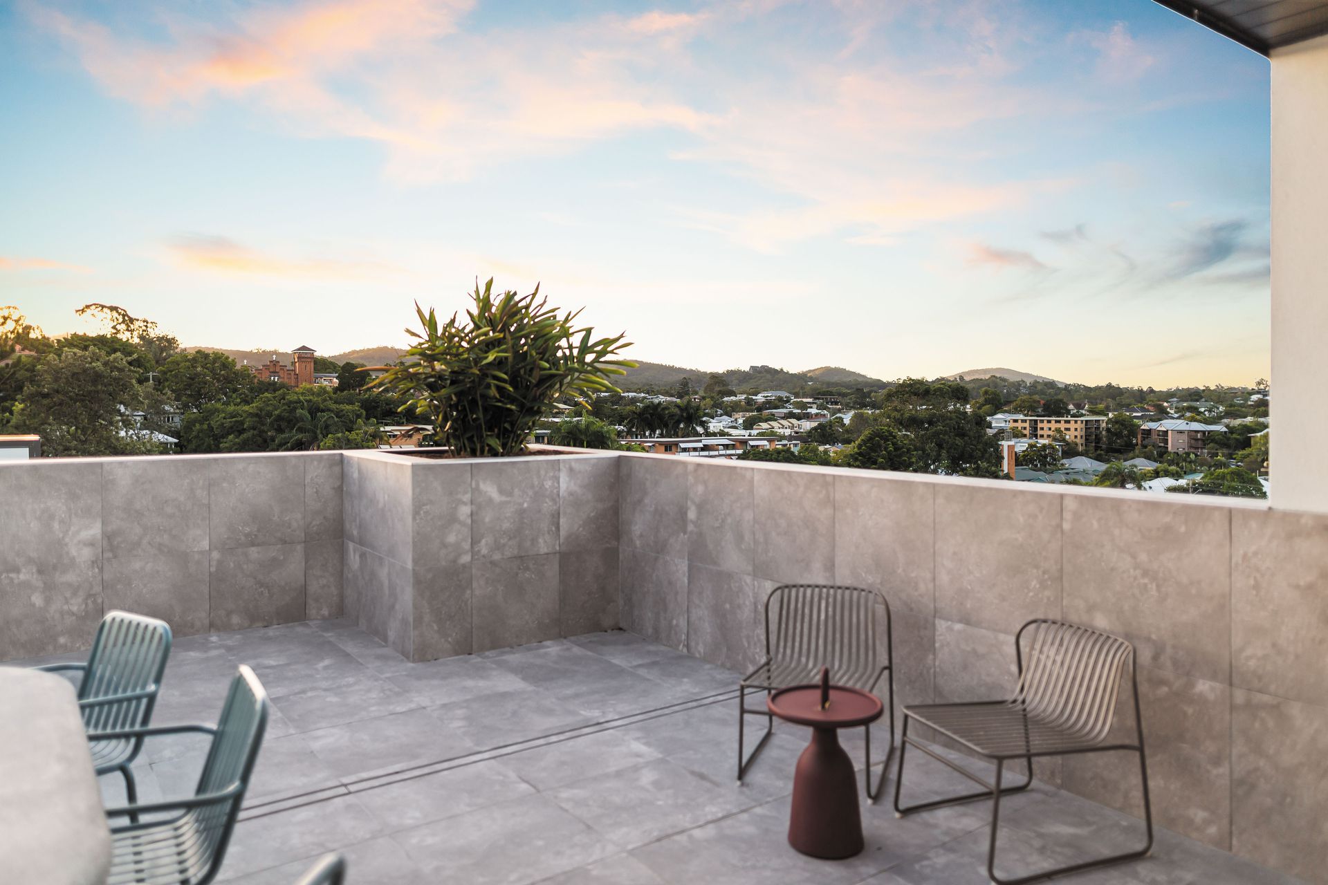Rooftop terrace with Mt Coot-tha views