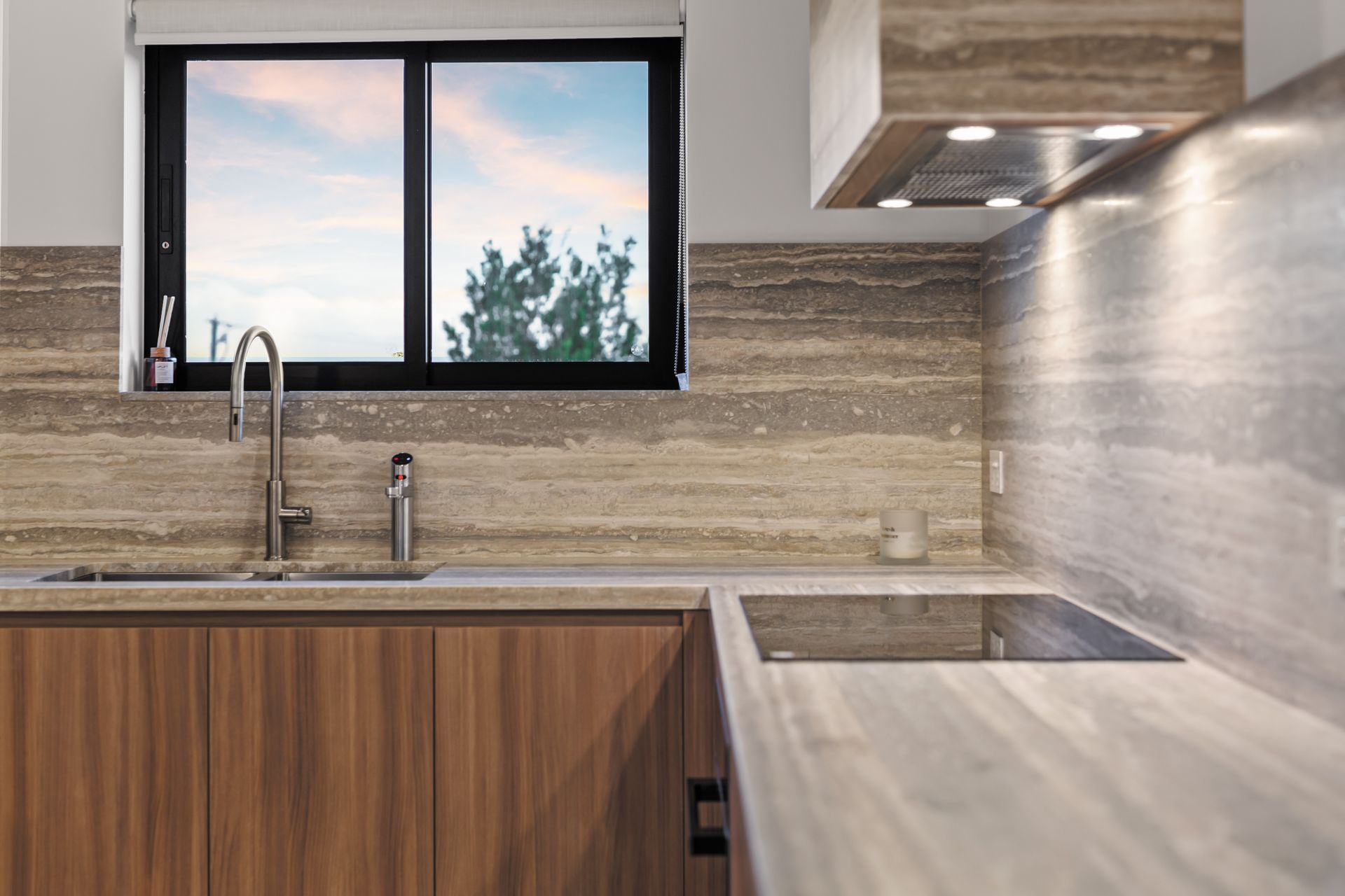 Kitchen - sink and travertine splashback detail